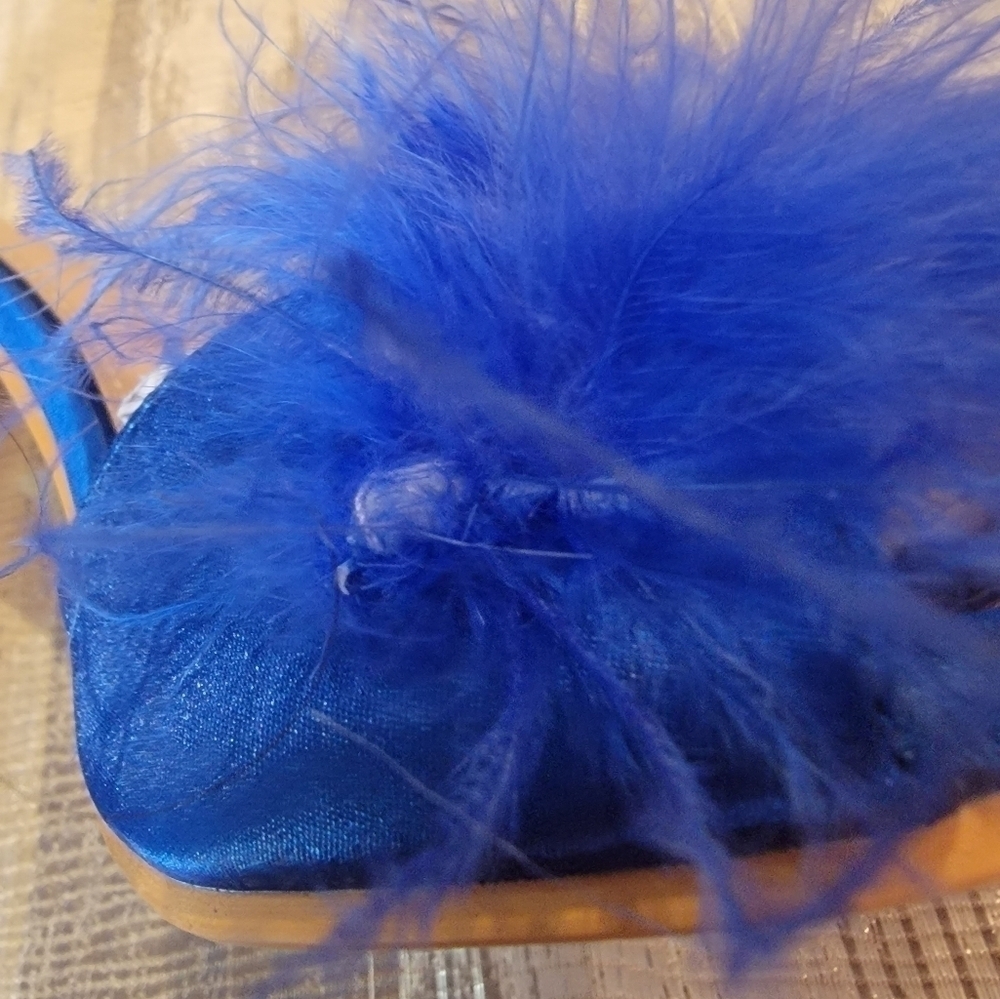 Royal Blue High Heel Stiletto Feather Fluffy Sandals/Sexy Slippers/Mules/Slides - Picture 8 of 15